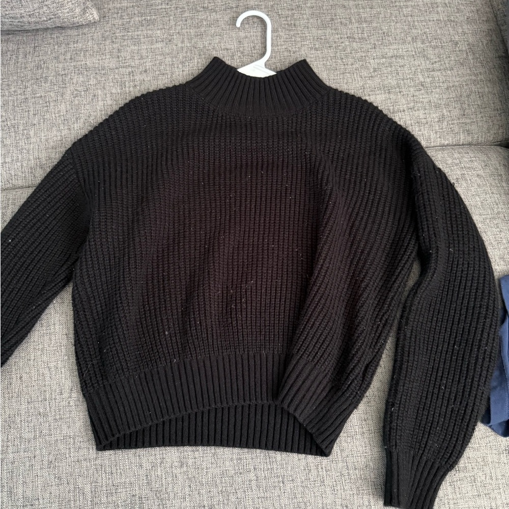 Black Ribbed Turtleneck Sweater